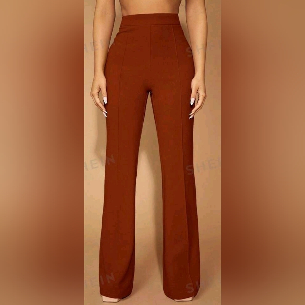 Flare Leg Pants-Brown/Rust Color